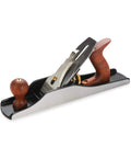 Five Bench Hand Plane Jack Model V3 Built Tough With Heavy Cast Iron And Machined Frog Features Premium Bubinga Handle side view with smooth blade.