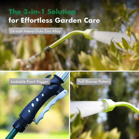 Heavy Duty Full Metal 24 Inch Watering Wand with Gentle Soft Shower Sprayer and Lockable Front Trigger in garden