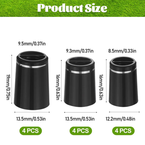 12 Pack Black Golf Ferrules For Tapered Irons, Fits 0.335 0.365 And 0.370 Shafts With Silver Ring, Easy Replacement Ferrule Set