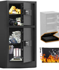 Extra Large Home Safe With Fireproof And Waterproof Bag, Built Tough Double Door Security Safe Box With Removable Shelves