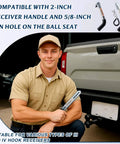 12 Pack Five Eighth Inch Trailer Hitch Pins And Clips With Galvanized Coated Vinyl Black Grip Solid Steel Trailer Accessories Fits Two Inch Receivers Includes Three And A Half Inch Pin Length For Heavy Duty Beefy Quick Securing shown with man holding pin and truck in background