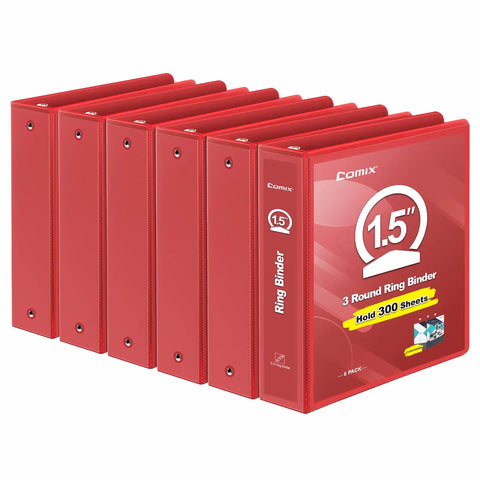 Dope 1.5 Inch 3 Ring Binder Set With Clear View Covers Holds 300 Sheets Of US Letter Paper Customizable Spine And Covers Multipocket Red 6 Pack