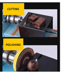 Powerful 150W Mini Lathe Machine For Buddhas And Beads DIY Rocking Stone Rotary Carving Tool Woodworking Drill in use for cutting and polishing wood.