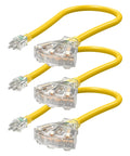 Heavy Duty 24 Inch 12 Gauge Indoor Tri Tap Extension Cord Pack Of 3 With LED Lighted Plug Yellow SJTW Contractor Grade Power Cable 15 Amp 125V ETL Listed