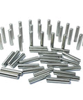 5mm x 25mm Metal Dowel Pins 50 Pack For Wood Furniture And Shelves, M5 Shelf Pegs, Alloy Steel Dowels scattered on surface