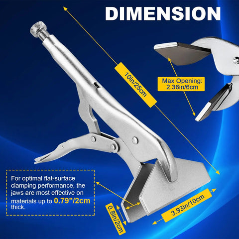 Heavy Duty Locking Sheet Metal Clamp Set Two Pack With Adjustable Opening Nickel Plated Pliers dimensions and design details