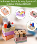 Stacked pastel plastic storage baskets 6 pack collapsible crates for organizing small items space saving mini bins for classroom