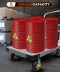Heavy Duty Platform Truck And Flat Moving Cart With 2000 Lbs Capacity Steel Push Cart Dolly 36 By 24 Inch holding red barrels