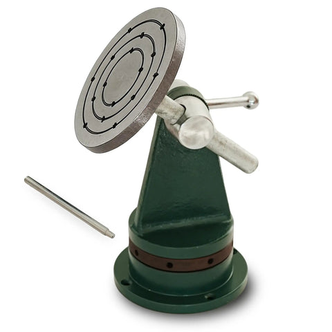 Rock Solid Carving Vise With 5 Inch Faceplate for woodworking projects, green bench mount with lever for secure hold and positioning.