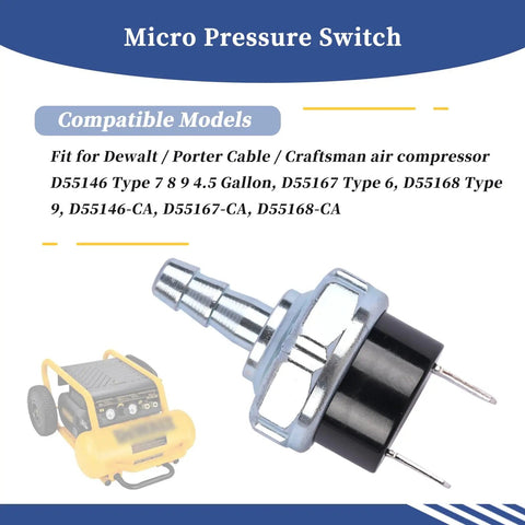 Air Compressor Micro Pressure Switch For DeWalt, Porter Cable, Craftsman D55146 D55167 D55168 Type 6 9