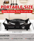 Portable 1500W Electric Hot Plate Stove With Adjustable Temperature Stay Cool Handles Compact 7.3 Inch Cooktop shown in kitchen