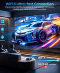 People watching a racing car scene projected by Ultra Bright 4K Outdoor Projector With WiFi 6 And Bluetooth 5.3 Netflix Ready