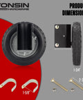 8 Inch Heavy Duty Gate Wheels Two Pack Side Mount Casters Built To Kick Sagging Gates To The Curb Fits 1 5 8 To 2 Inch Steel Tubing showing product dimensions and components.