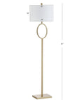 61 Inch Brass Gold Metal LED Floor Lamp With Hoop Design For Living Room Modern Standing Lamp, White Linen Drum Shade