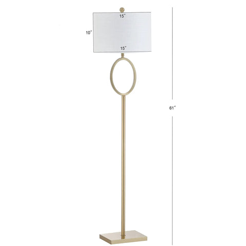 61 Inch Brass Gold Metal LED Floor Lamp With Hoop Design For Living Room Modern Standing Lamp, White Linen Drum Shade