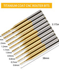 End Mill Sets 10-Piece Titanium Coated 1/8 Inch Shank Micro Engraving Bits CNC Router Bits For Rotary Tools High Precision