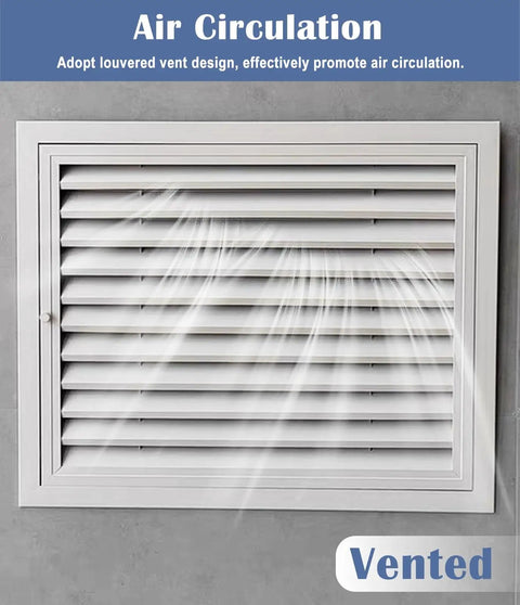 Top Shelf White Louvered Access Panel Door For Hassle Free Hvac Vent And Water Heater Service, Heavy Duty Aluminum Wall Cover With Snap Tight Hinges For Quick Pipe Maintenance, Real Deal Drywall Hatch, 22X60 Inch, louvered design for air circulation.