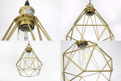 Gold Farmhouse Pendant Light 2 Pack Cage Style Hanging Lights For Kitchen Island, modern rustic hollow cage design, close-up