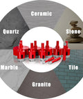 Pro Shop Ready Vacuum Brazed Diamond Hole Saw Kit Contains Eleven Heavy Duty Drill Bits For Tile Concrete Masonry Glass Ceramic sizes shown on surfaces.
