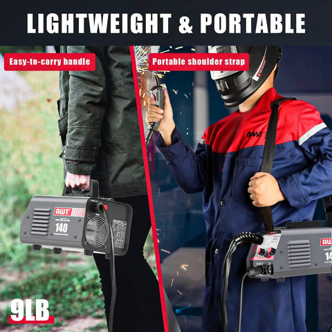 Upgrade Your DIY Game With This Awt 140A Mig Welder Machine that shows portable design with easy-carry handle and shoulder strap.