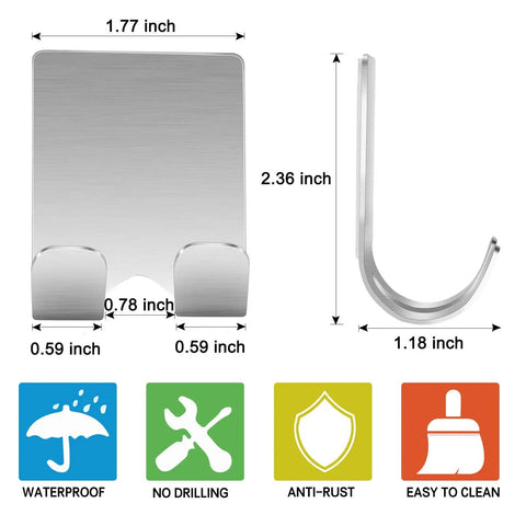 Heavy Duty Stainless Razor Holder Hook Set 2 Pack Self Adhesive No Tools Needed No Drill Bathroom And Kitchen Organizer dimensions