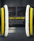 6 Piece 6 Inch Wool Polishing Pad Kit With M14 Drill Adapter And Hook And Loop Backing Pad For Car Detailing Glass Tile And Tire Polishing And Waxing Today, showing close-up of wool pad with yellow buffer and triple layer core