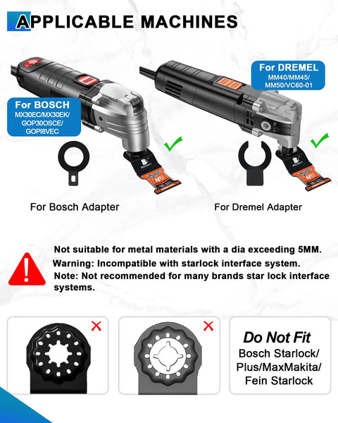 Heavy Duty Carbide Oscillating Multi Tool Blades 3 Pack With Dead Nuts Tight Quick Release Mount for Bosch and Dremel adapters.