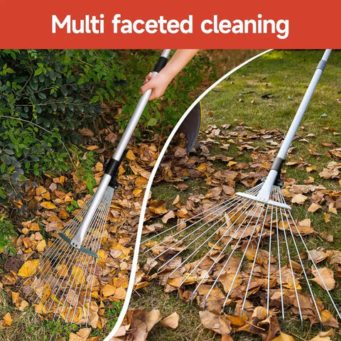 Adjustable Metal Garden Rake With Telescoping Handle 32 To 63 Inch Dethatching And Leaf Collection Tool for leaves and yard cleanup