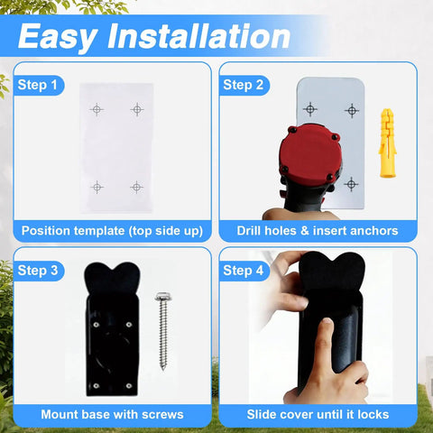 Easy installation steps for Top Shelf EV Charger Holder Wall Mount With Rainproof Cover For J1772 Connectors durable composite build.