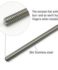 Close-up of Two Pack 150Mm TR8x8 Lead Screws with smooth incision, made of 304 stainless steel for Z axis 3D printers and CNC machines.