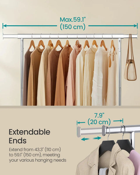 Heavy Duty Rolling Clothes Rack With Extendable Hanging Rod And Hella Sturdy Steel Frame Built Tough To Handle Maximum Load Smooth Glide Casters Save Your Back And Declutter Your Space Fast