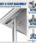 Heavy Duty Stainless Steel Work Table 24 By 36 Inch With Adjustable Undershelf Chef Grade Prep Table for easy 3-step assembly