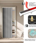 Accordion Door Curtain With Adhesive Track 100 Percent Blackout For Bedroom Closet Or Room Divider Gray 43 Inch Wide By 78 Inch Long Faux Linen Look No Rod Needed Easy Install Interior Doorway Curtain