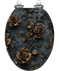 Elongated Toilet Seat Resin for Bathroom, decorative rose design, fits standard toilet sizes, stylish bathroom accessory.