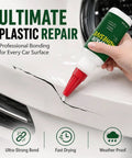 Two Pack Car Bumper Repair Adhesive fixing busted plastic being applied to a crack on a car bumper for durable repairs.