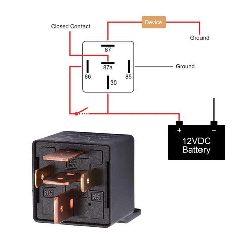 Five Pack 12V 80A Heavy Duty SPDT Car Relays With Harness Socket Kit Five Pin Normally Open On Off Automotive Relay JD29121Z12VDC diagram