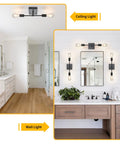 Two Pack Black Industrial Vanity Light Fixtures Over Mirror Sconces For Bathroom Hallway Bedroom Living Room Modern Vertical Vintage Metal Wall Lamps Matte Black Finish, shown in a bathroom setting.
