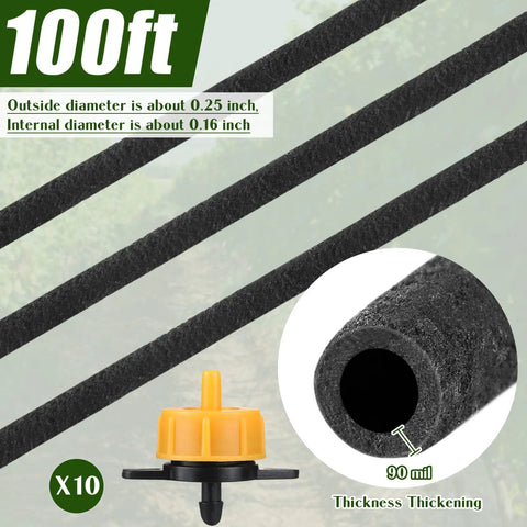 100 Ft One Quarter Inch Drip Irrigation Tubing Soaker Hose System With Two Gph Emitters Porous Drip Line detail with emitter