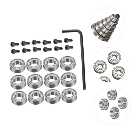 Top Bearing Router Bit Kit With Ball Bearings, Screws And Wrench For Router Bits, Hotfix Tool For Quick Bearing Change displayed