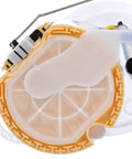 Straight Up Fg2186 Fuel Pump Module Assembly top view showing gold plated sensors and filter design for efficient performance.