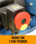 Badass 2 X 48 Two Wheel Belt Grinder Brings 8000 Sfpm Punch On Regular 110v Outlet For Serious Metal Crafting Jobs showing 110v power switch and motor detail.