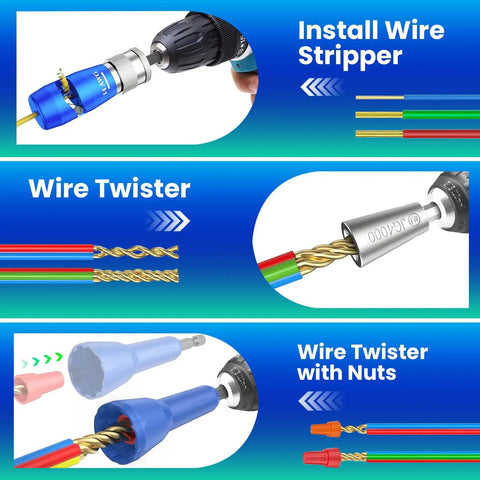 Drill Powered Wire Stripper And Twister Kit For 6 To 14 AWG 2024 Upgrade Electric Wire Stripping Tool application stages.