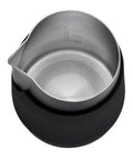 Top view of Handleless Milk Frothing Jug for Latte Art, 15.2 oz Stainless Steel Milk Pitcher with Sharp Pour Spout, Black, 450 ml