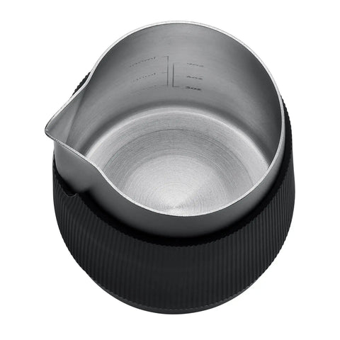 Top view of Handleless Milk Frothing Jug for Latte Art, 15.2 oz Stainless Steel Milk Pitcher with Sharp Pour Spout, Black, 450 ml