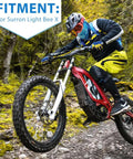 Rider on electric dirt bike, equipped with Tapered Roller Bearing Kit For Sur Ron Light Bee X Headset And Fork Bearings replacement