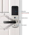 5 In 1 Smart Lock With Fingerprint Sensor Keyless Entry WiFi Connectivity And App Control on a white door featuring handle details