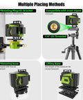 16 Line Laser Level With Tripod Pro Grade 51 Inch Aluminum Tripod Included 360 Degree Self Leveling Laser Level For Fast Accurate Layouts In Framing Tiling Cabinets And DIY Projects, shown with rotating bracket and tripod mount