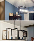 4 Light Modern Farmhouse Kitchen Island Chandelier Matte Black Industrial Pendant Lighting For Dining Room Bar And Living Area With Adjustable Height And Open Geometric Frame To Nail That Bar Vibe, shown from side angle.