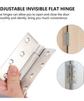 Close-up of a stainless steel self closing cabinet door hinge, 2 pack, showcasing adjustable heavy duty hidden spring and quiet operation.