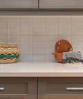 Kitchen counter with brown cabinets featuring 30 Pack Brushed Nickel Square Cabinet Pulls 5 Inch Overall Length With 3 Inch Center Mount Half Inch Width